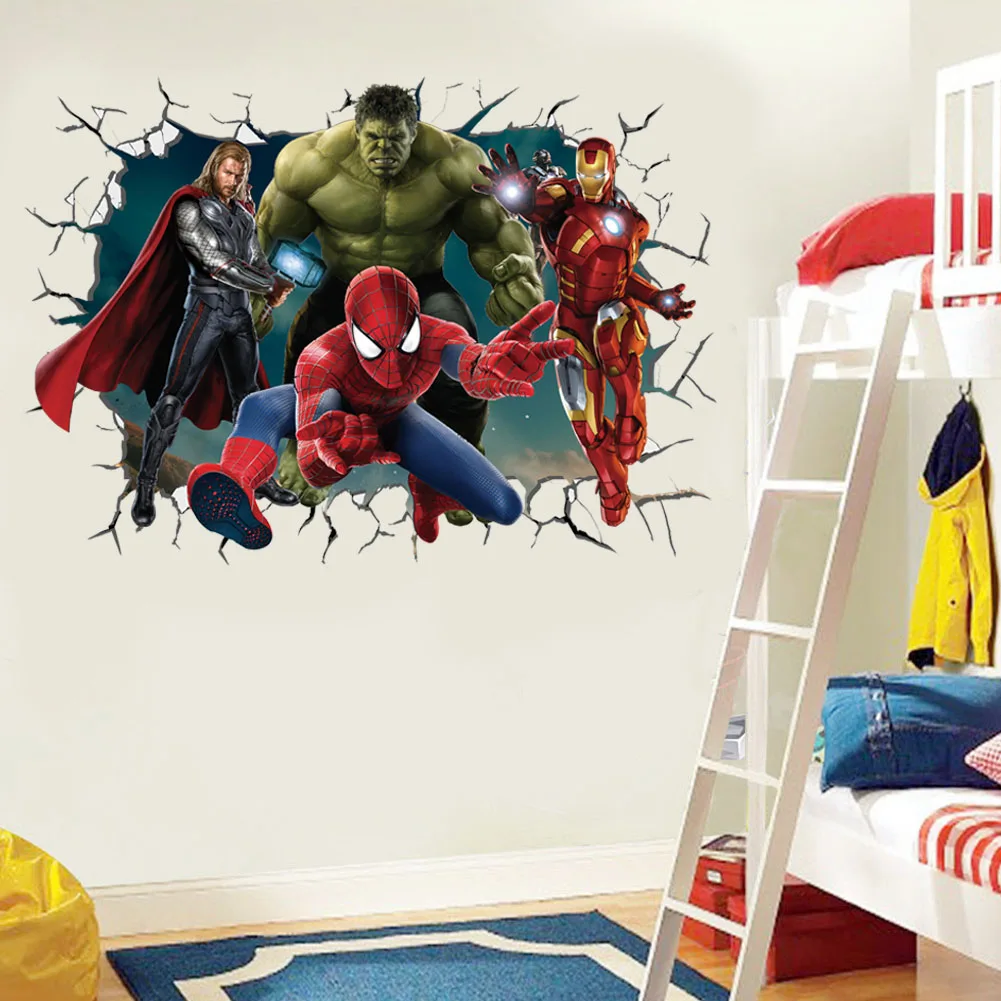 3D avengers wall stickers living room bedroom wall decoration Super hero movie poster wall stickers for kids rooms