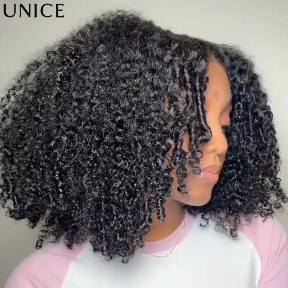 

UNice 7x5 Lace No-Slip Cap Afro Kinky Curly Wig With Finger Coil Ends 180% Density Natural Black 100% Human Hair Wigs
