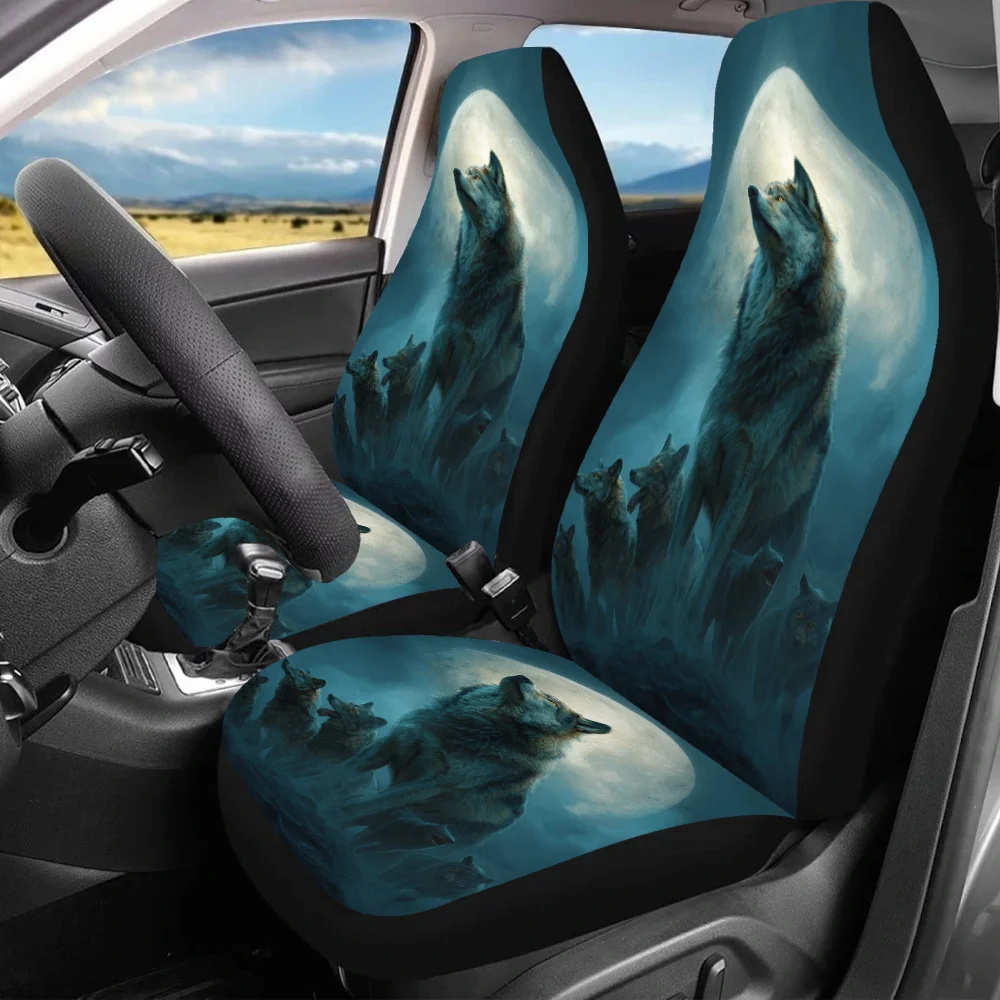 

2pcsMoonlit Wolf Pack, Print Car Seat Covers For Everyone, Universal Auto Front Seats Protector Fits For Car, SUV Sedan, Enhance