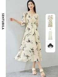 SENTUBILA  2 Piece Summer Midi Dress for Women 2024 New in Elegant Fashion Apricot Black Printed Dresses Woman Outfits 132L47818