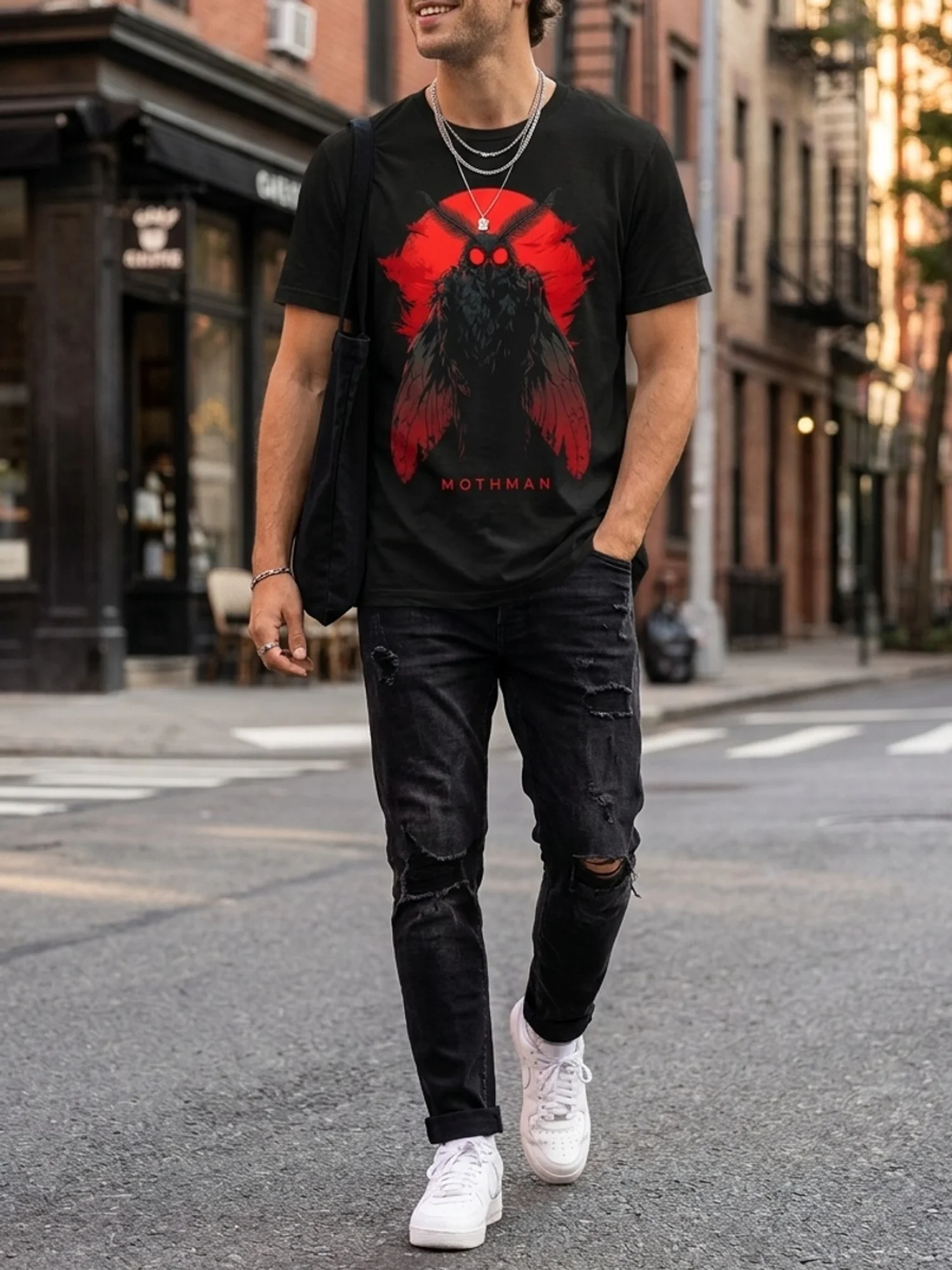 Mothman Cryptid West Virginia Cryptozoology Cryptidcore T-Shirt Solid Black T-Shirt Men Unique Perfect for Home Work Outdoor
