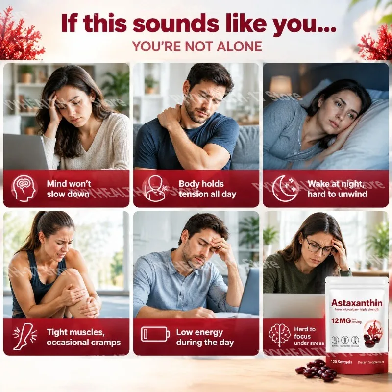 Astaxanthin Softgels 12mg Antioxidant Supplement, Supports Skin Barrier Health, Collagen Production & Immune System 120 Softgels