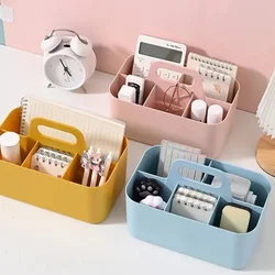 1Pc Plastic Storage Basket with Handle Portable Pencil Pen Stationery Storage Box Desktop Sorting Organizer with 5 Compartments