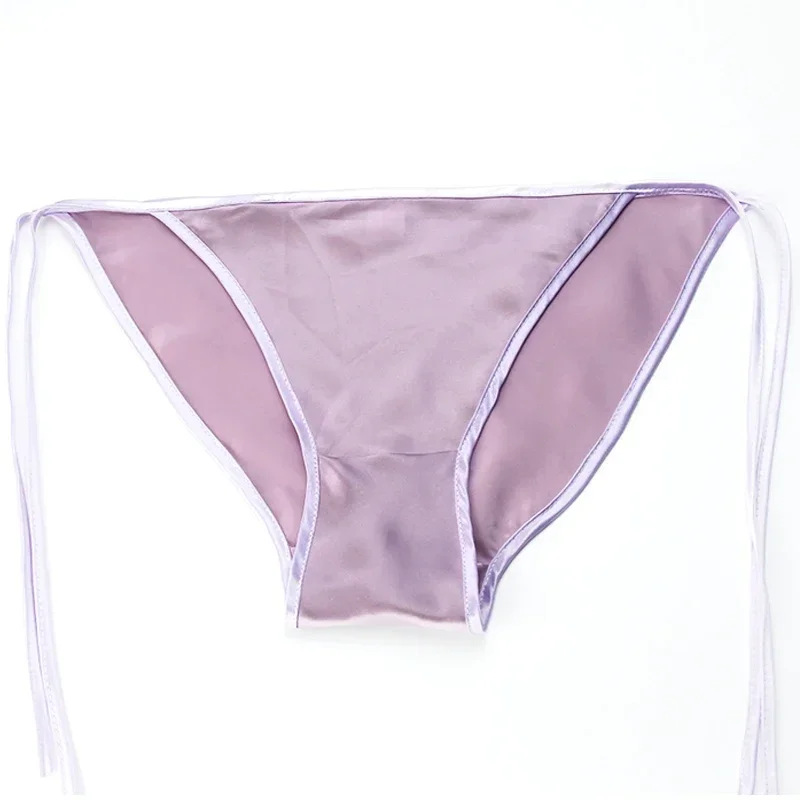 Free shipping new product launched, 100% mulberry silk underwear, women's T-pants with lace up jacquard thong