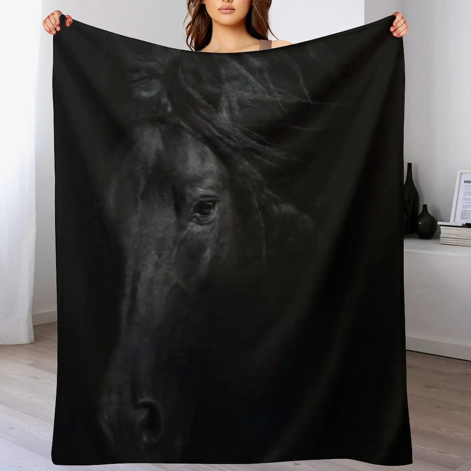 

Black Horse Face Throw Blanket All Weather Soft Throw Blanket for Sofa