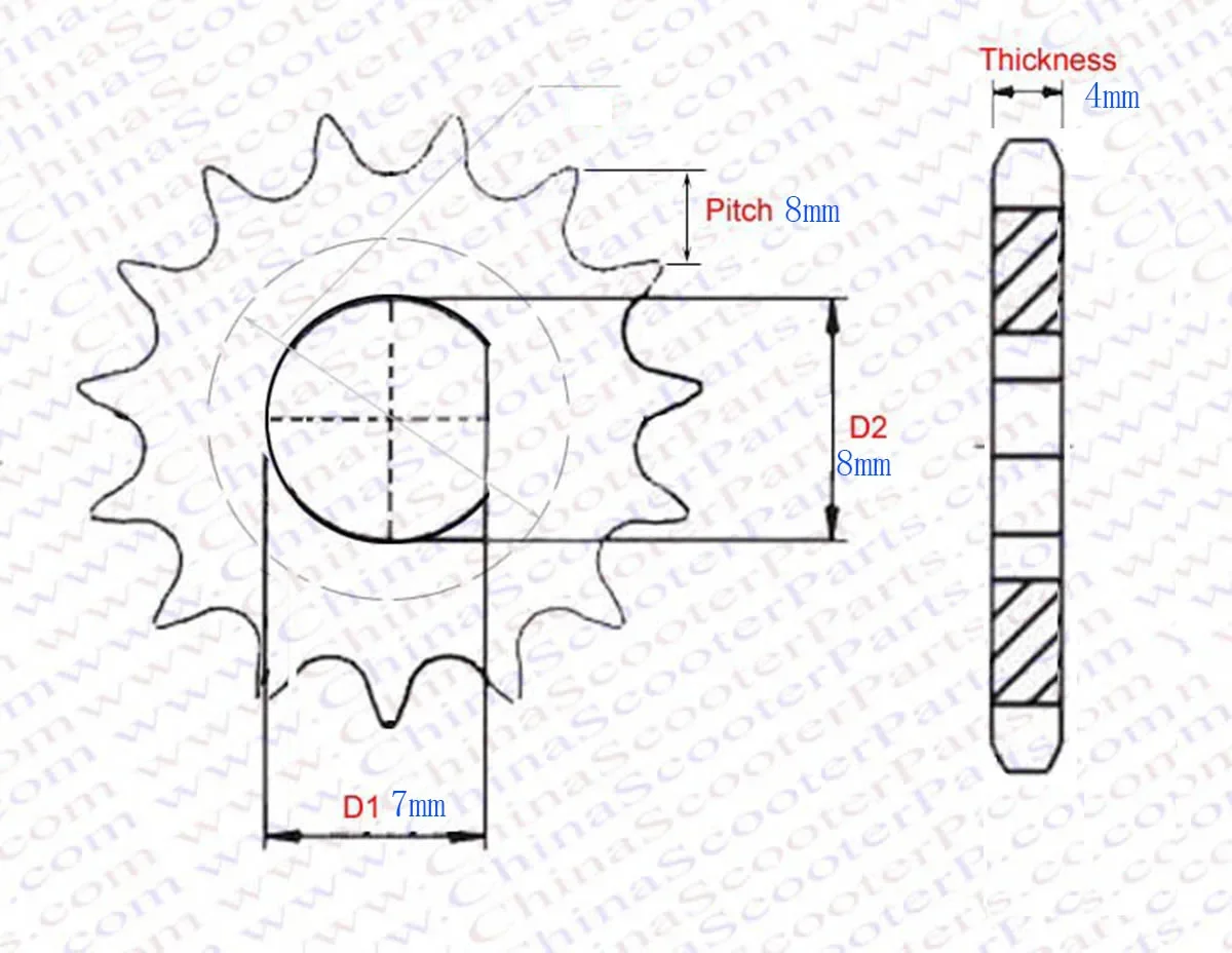 10 11 12 Tooth 10T 11T 12T 25H T8F D Type 8MM 10MM Razor EVO X-Treme IZIP E Scooter Motor Sprocket MY1020