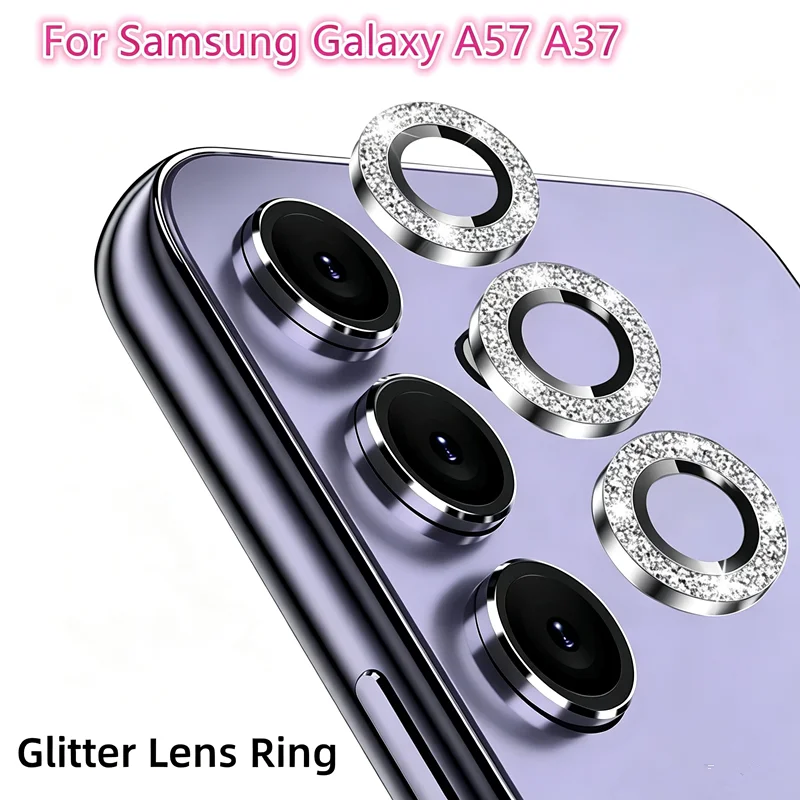 Bling Glitter Metal Lens Rings For Samsung Galaxy A57 A37 Camera Glass Protector Alloy Frame Protective Cap Cover Film
