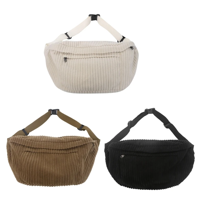 

Adult Casual Corduroy Crossbody Chest Bag Women Men Large Capacity Adjustable Strap Shoulder Bag for Travel Sports Shopping Work