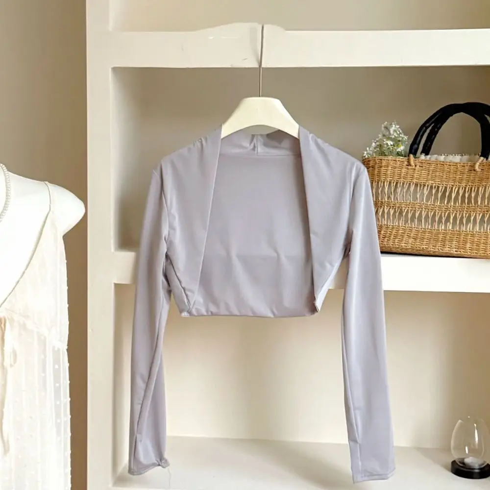 Ultra-thin Long Sleeve Crop Top Quick-Drying Solid Color Sunscreen Arm Covers Short Blouse UV Protection