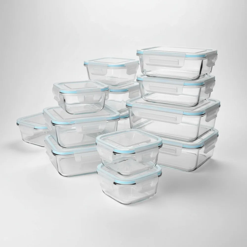 Set Wadah Penyimpanan Makanan Kaca 18 Buah dengan Tutup, Bebas BPA & Anti Bocor, Aman untuk Microwave & Oven, Persiapan Makanan