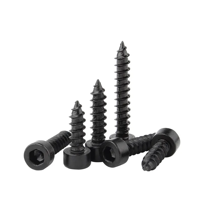 50pcs M2 M2.6 M3 M3.5 M4 Carbon Steel With Black Hexagon Socket Cap Head Self Tapping Screw Model Screw