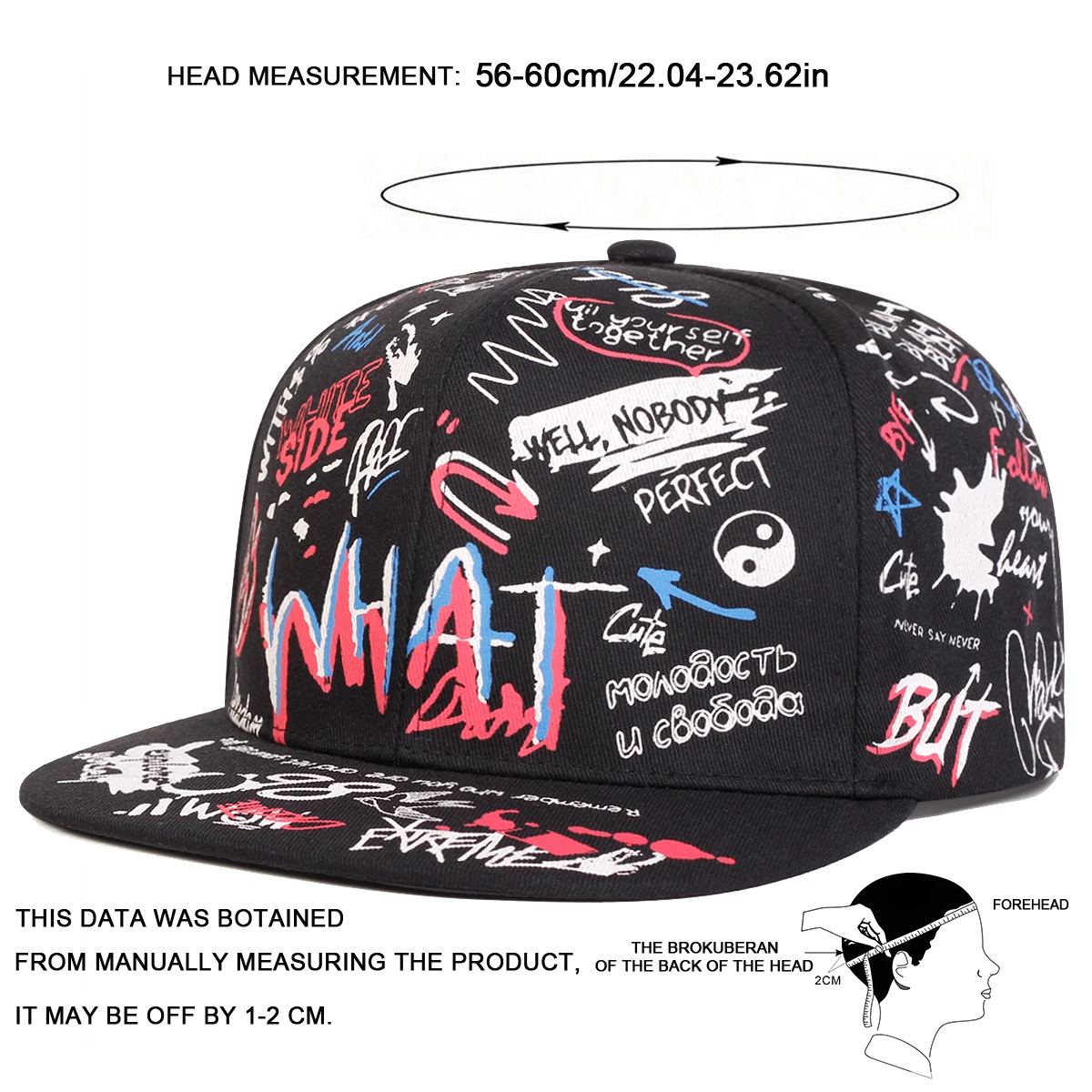 Unisex WHAT Graffiti Printing Hip-hop Hats Spring Autumn Outdoor Adjustable Casual Baseball Caps Sunscreen Hat