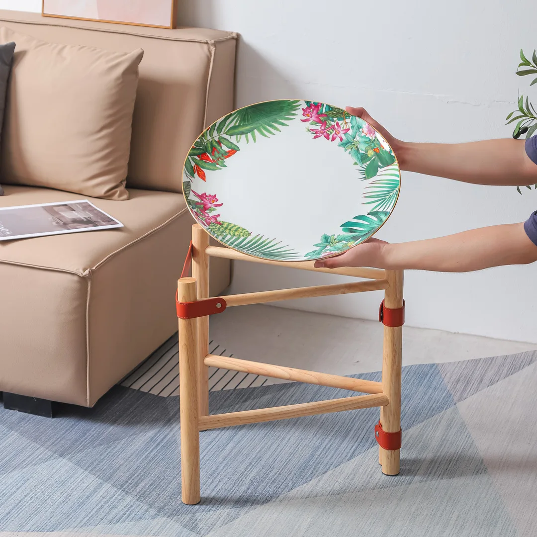 Medieval small coffee table Nordic ins solid wood bone china tray removable sofa side table