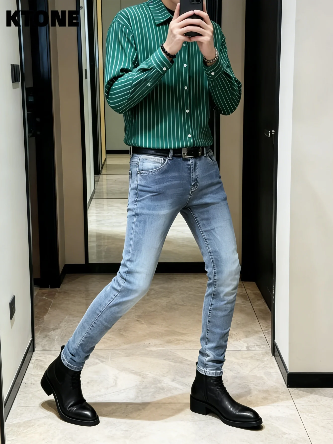 

Solid Color Jeans Retro Blue Slim Jeans For Man Light Retro Drip No accessories or belts included