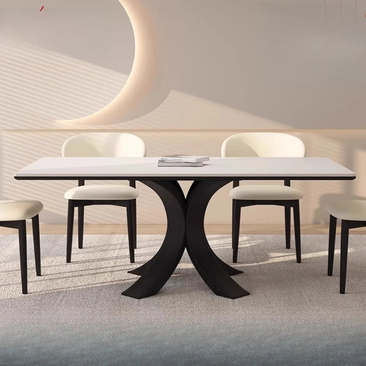 01Solid wood rock slab dining table Small-sized household medium-ancient wabi-sabi high-end rectangular full-care dining table