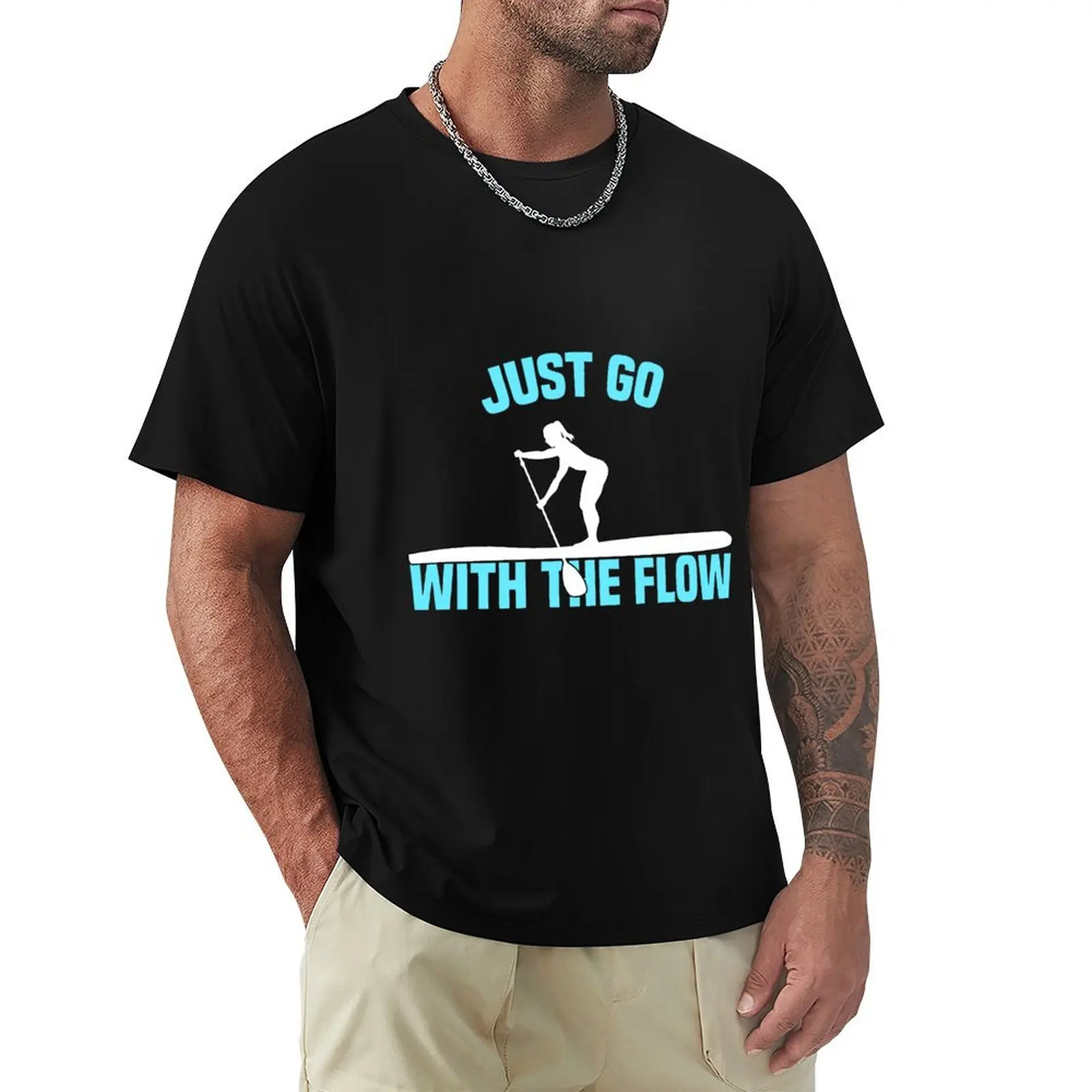 

Go with the Flow Women Stand up Paddling Paddle T-Shirt Plus Size Summer Casual T-Shirt