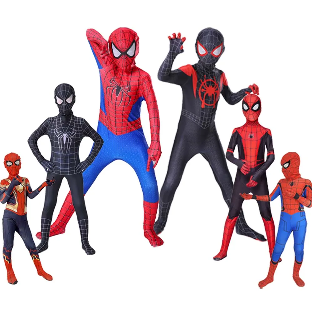 

New Spiderman Cosplay Costumes Bodysuit Masks Movie Superhero Miles Morales Role Play Aldult Kids Boy Christmas Fantasy Jumpsuit