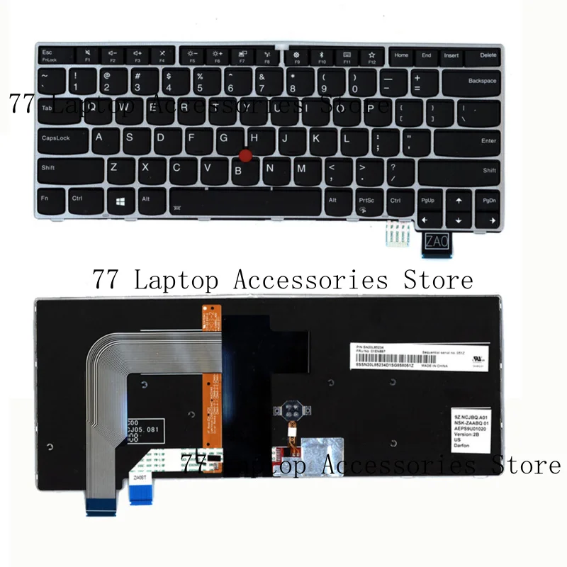

01EN887 ДЛЯ Lenovo T470S S2 2nd 13 2-я английская клавиатура с подсветкой в США, серебряная рамка