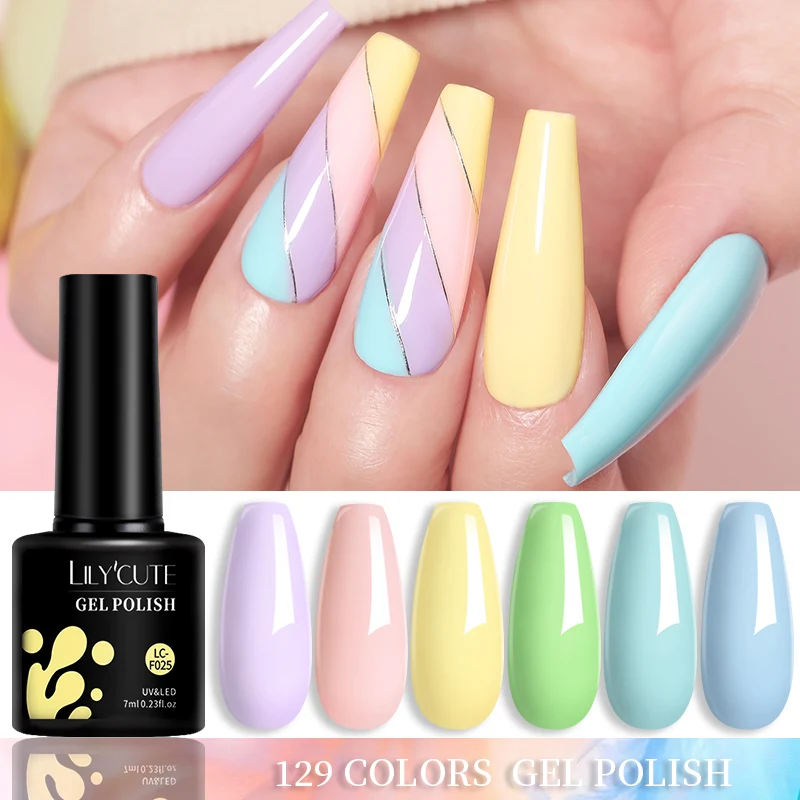 LILYCUTE 6Pcs/Set 7ml Macaron Series Gel Nail Polish Glitter Semi Permanent UV LED Nail Art Gel Vernis Base Top Coat