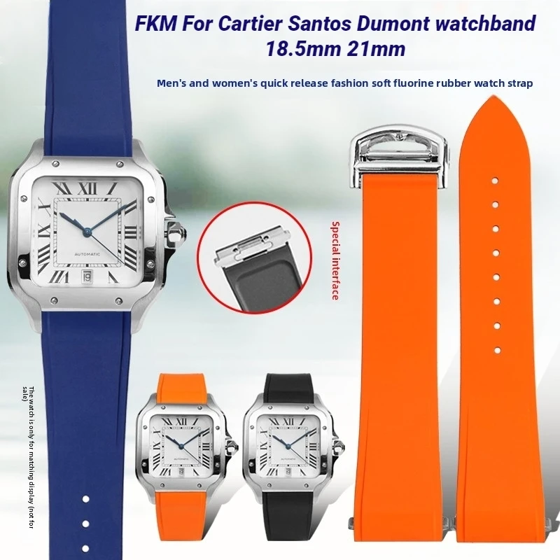 

18.5mm 21mm FKM Fluorine Rubber Watchband For Cartier Dumont Santos Sandoz WSSA0009 WSSA0018 FKM Watch Strap Metal Quick Release
