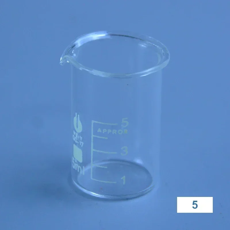 New 5Pcs Capacity 5ml Low Form Beaker Chemistry Laboratory Borosilicate Glass Transparent Beaker Flask Thickened with Spout