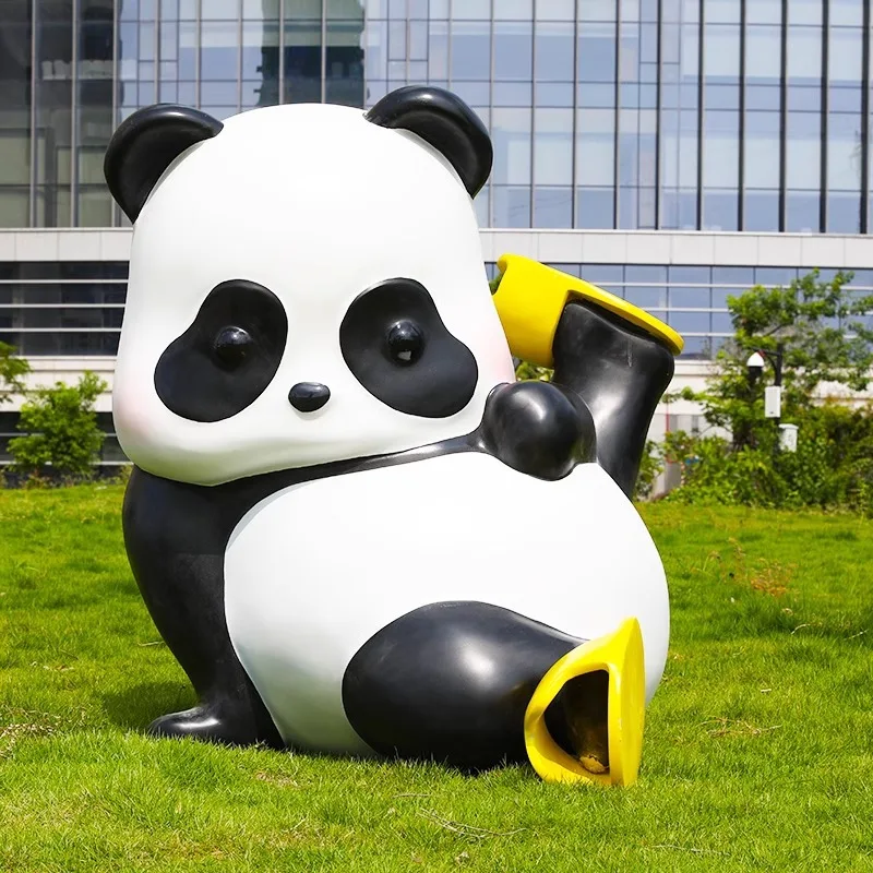 Fiberglass cartoon panda sculpture sales garden scenic spot Internet celebrity clock in shopping mall kindergarten landscape
