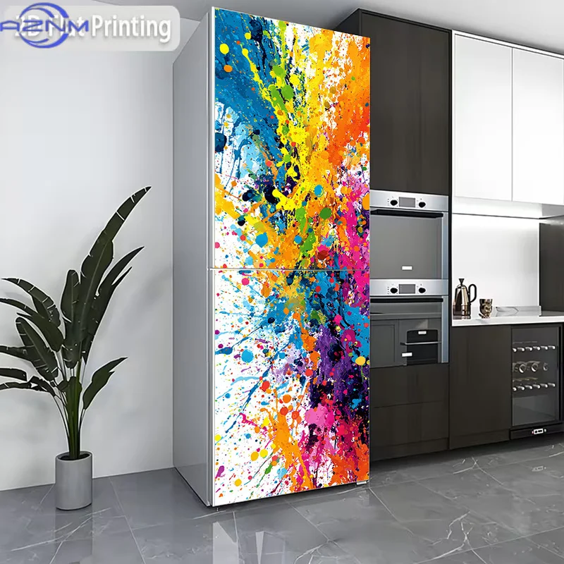 1pc 2D Flat Printed Refrigerator Magnet, 60×180cm, Color Carnival Themed Design, Self-Adhesive Wall Sticker Decorative Wallpap
