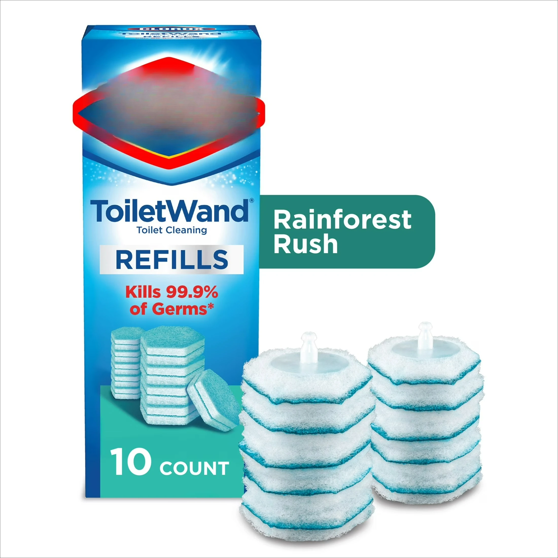 ToiletWand Disinfecting Brush Refills, Disposable Toilet Bowl Cleaner, Rainforest Rush, 10 Count