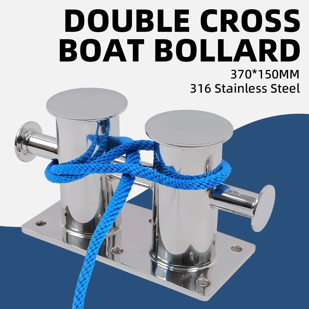 370*150mm Heavy Duty 316 Stainless Steel Double Cross Mooring Bollard Bitt for Boat Kayak Marine Hardware Accessories