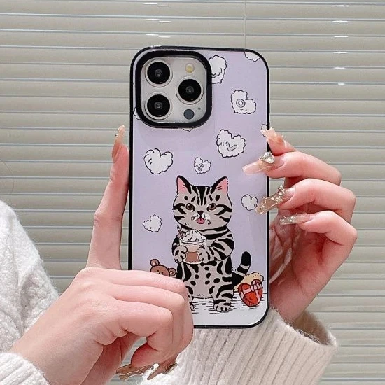 

2.0 MagSafe Acrylic Orange Grey Cat Phone Case Cover for IPhone 11 12 13 14 15 Pro Max Case for IPhone 15 Pro Max