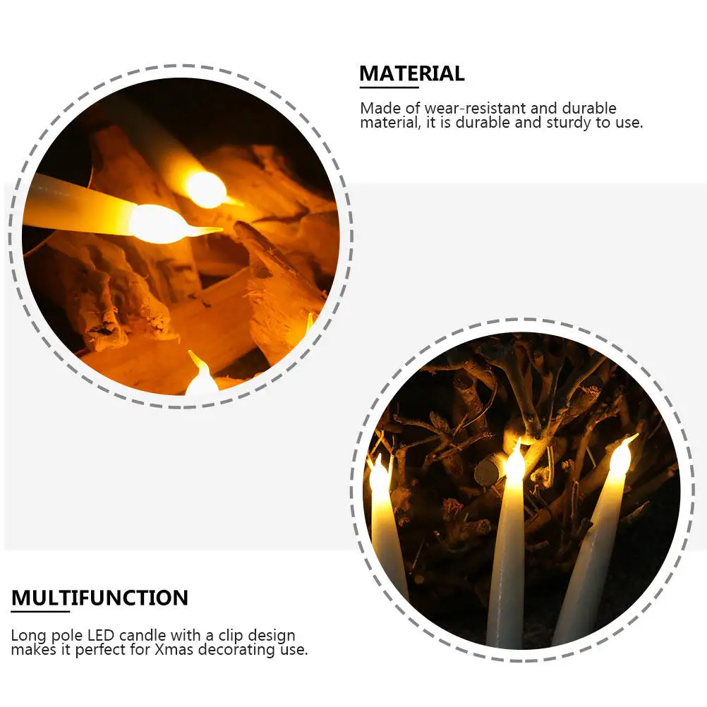 LED Candles with Clips 6 Pack Long Stem Warm White Flameless Lights for Christmas Tree Party Decor