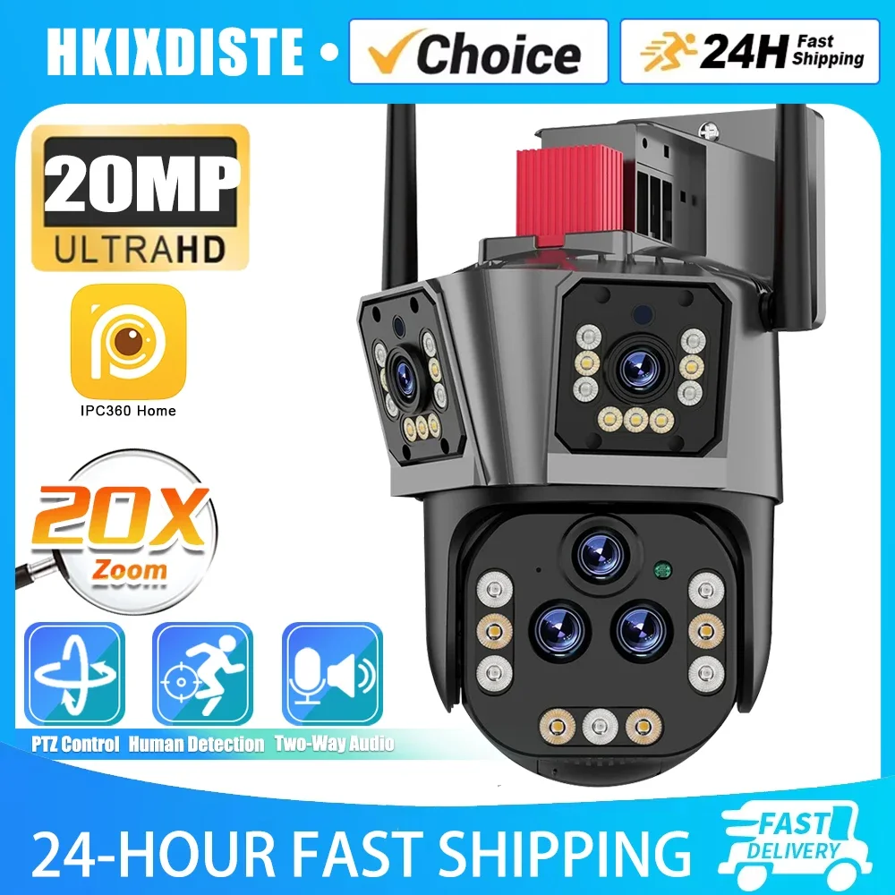 20X PTZ التكبير واي فاي كاميرا IP كاميرا مراقبة في الهواء الطلق تتبع السيارات خمسة عدسة ثلاثة شاشة PTZ 20MP 10K كاميرا فيديو 360 °   كام