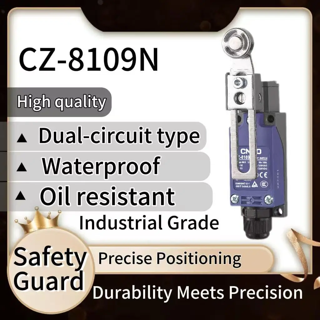 CNTD CZ-8109N Limit Switch Adjustable Metal Roller Lever IP65 Waterproof 1NO1NC 10A 4kV Double Circuit Long Life for Automation