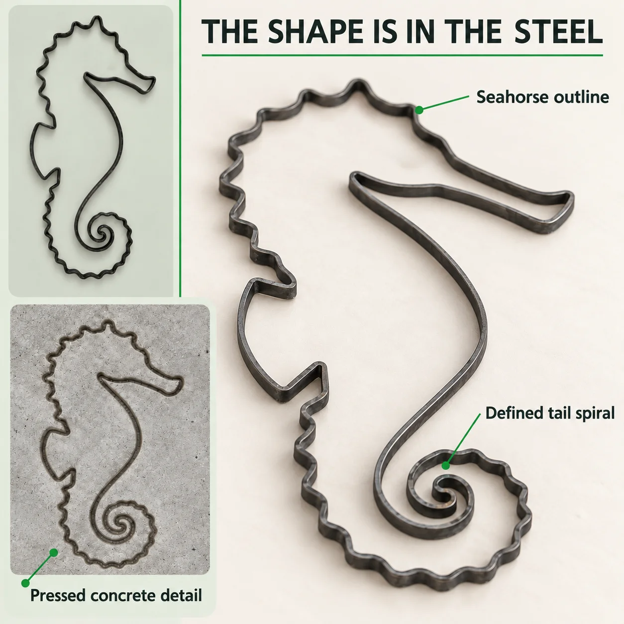 Concrete Molds Seahorse Stamp 31x58cm, Reusable Steel Cement Imprint Mold for Garden Patio