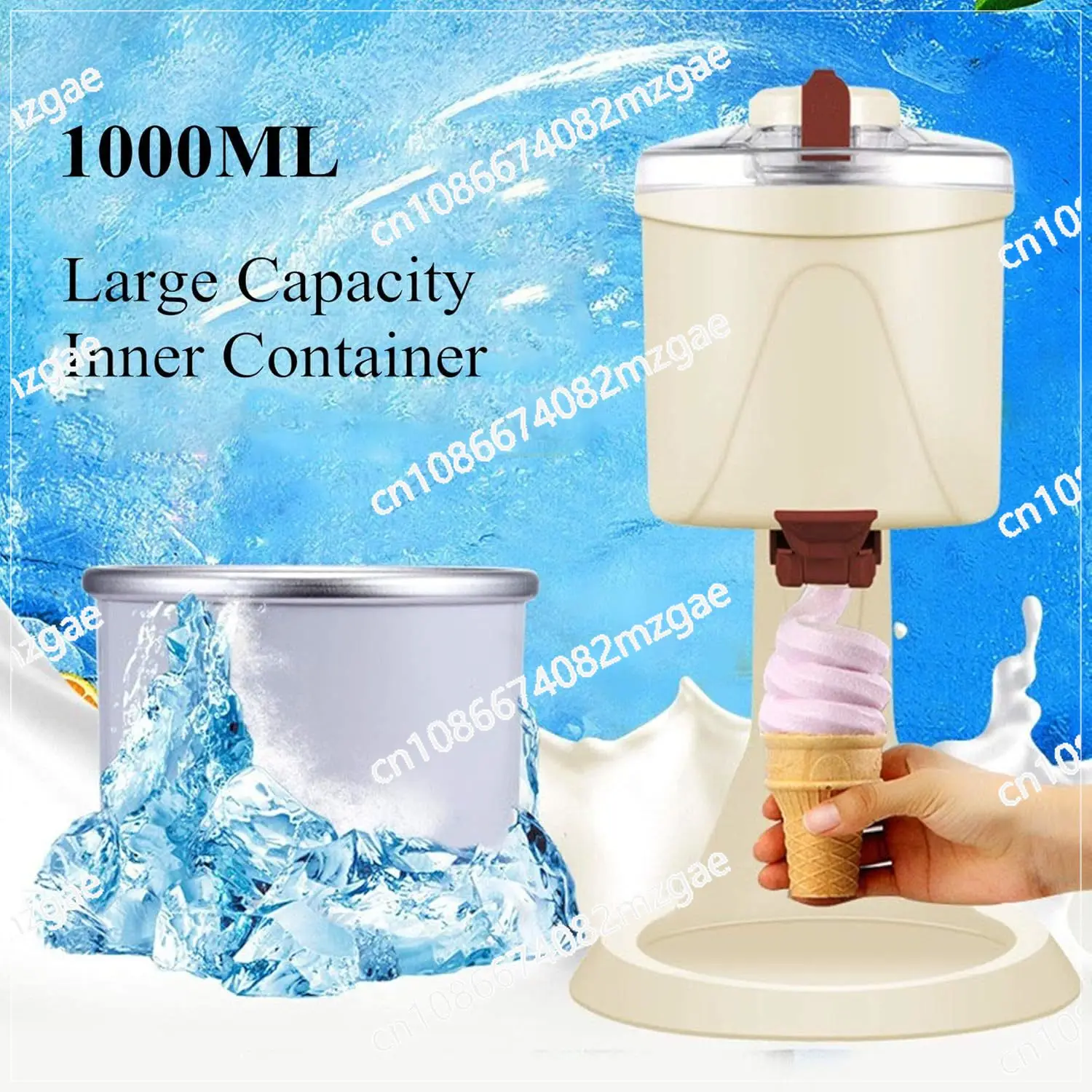 1.0 Liter Blue Portable Soft Ice Cream Machine Birthday Easy To Operate Ice Cream Machine Mini Ice Cream Machine