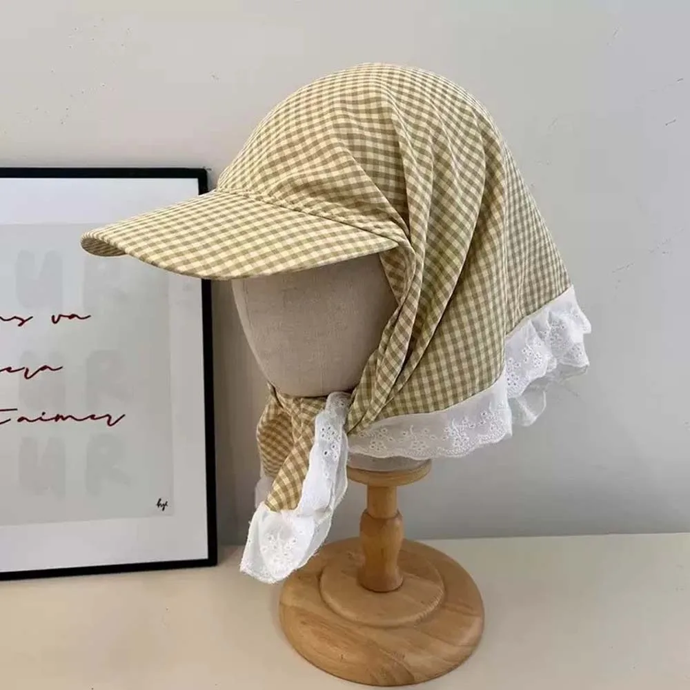 Mode Landelijke Stijl Hoofddoek Baseball Hoed Plaid Katoen Driehoek Hoofddoek Hoed Zonnescherm Zachte Sjaal Pet Zomer Uitje