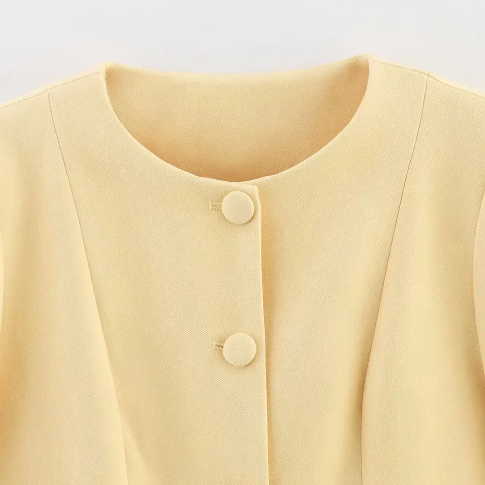 PRINTKAOIR 2025 Giacca blazer sottile gialla da donna elegante O-Collo manica lunga monopetto cappotto Lady Office Streetwear
