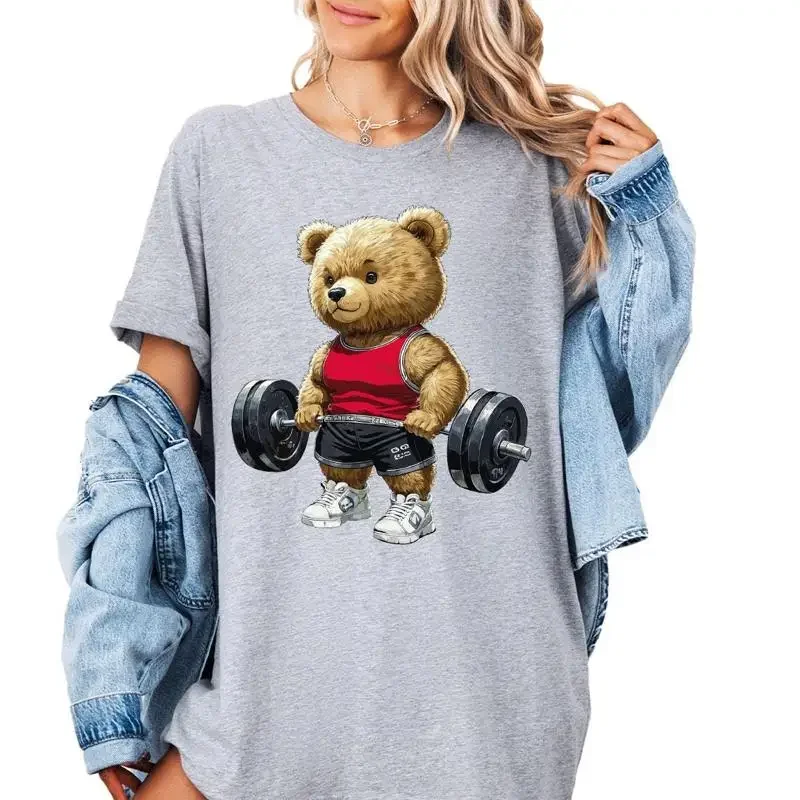 Funny Gym Bear T Shirt Weightlifting Fitness Workout Cute Powerlifting Lover Bodybuilding Animal