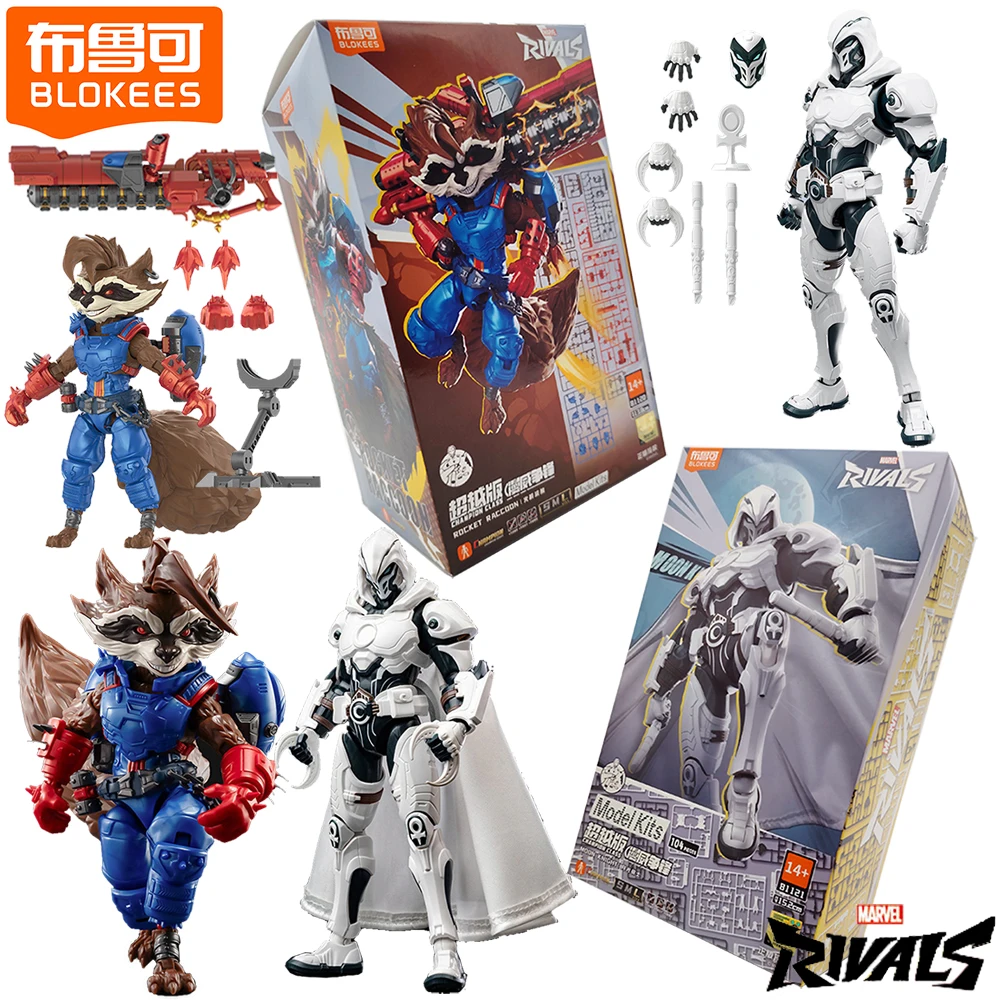 new-blokees-genuine-marvel-rivals-limited-action-figures-fan-collection-rocket-raccoon-moon-knight-high-quality-desktop-ornament