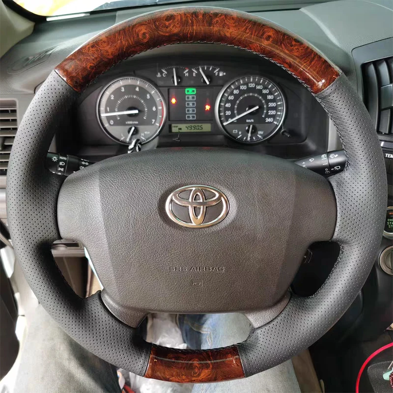 Hand-stitch Genuine Leather Peach Wood Color Car Steering Wheel Cover for Toyota Land Cruiser LC 2008-2015 Tundra 2007-2013