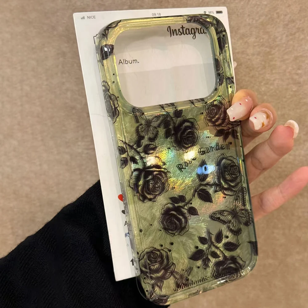 Black Line Rose INS Luxus Blume Frauen Handyhülle für iPhone 17 Air 16 16e 15 14 13 12 Pro Max 7 8 Plus X XS XR SE 2022 Abdeckung