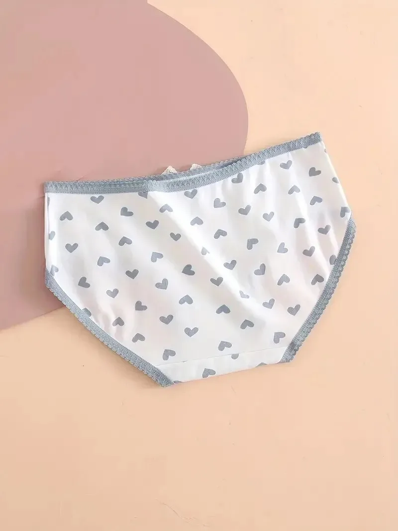 5pcs Heart Plaid Print Briefs Comfy Cute Bow Intimates Panties Women\'s Lingerie Underwear