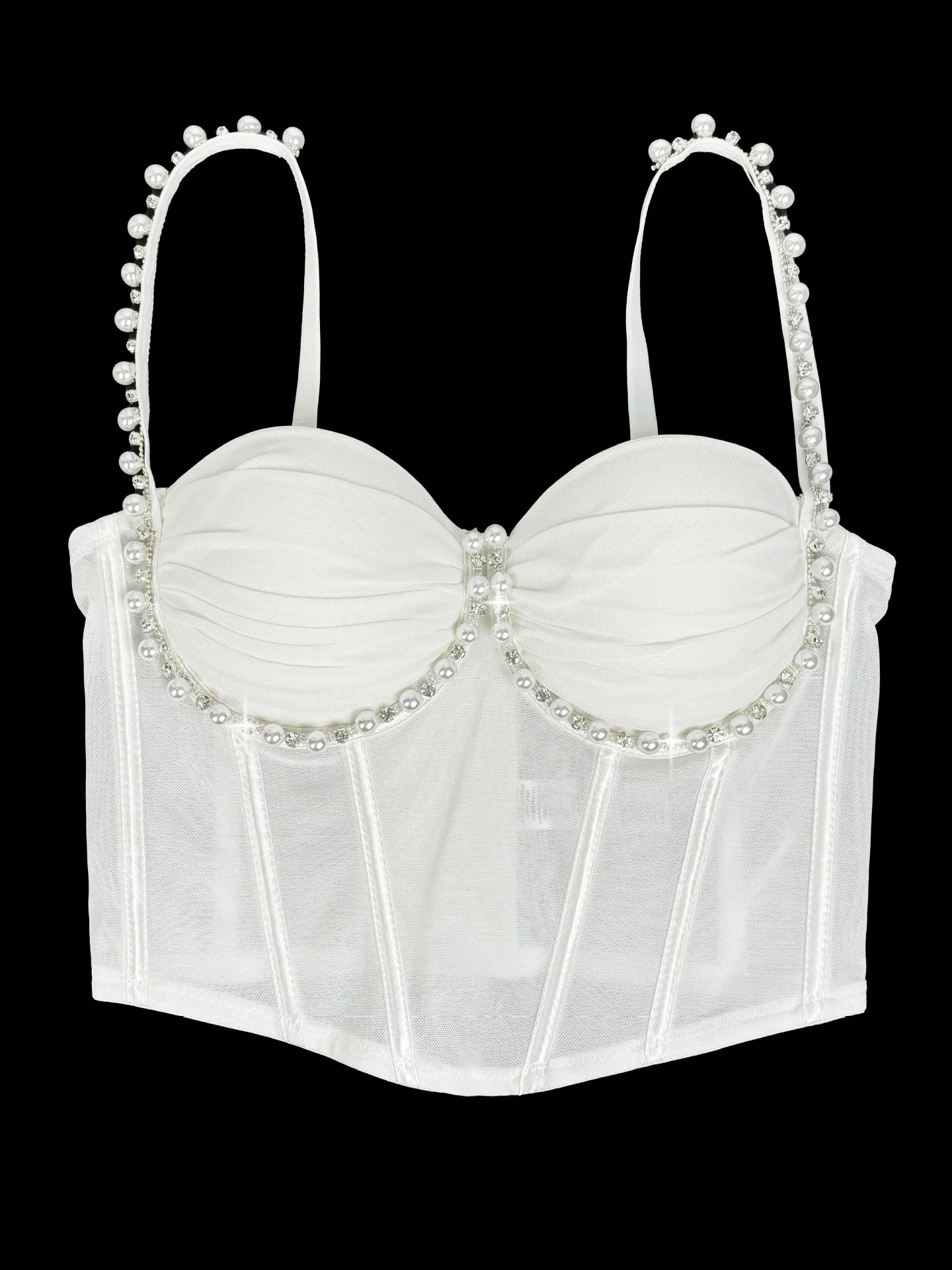 Beadings Pleated Mesh Sexy Lady Corset Irregular Design Shell Shape Sweet Bustier Elegant Camiso Party Events Women Crop Top