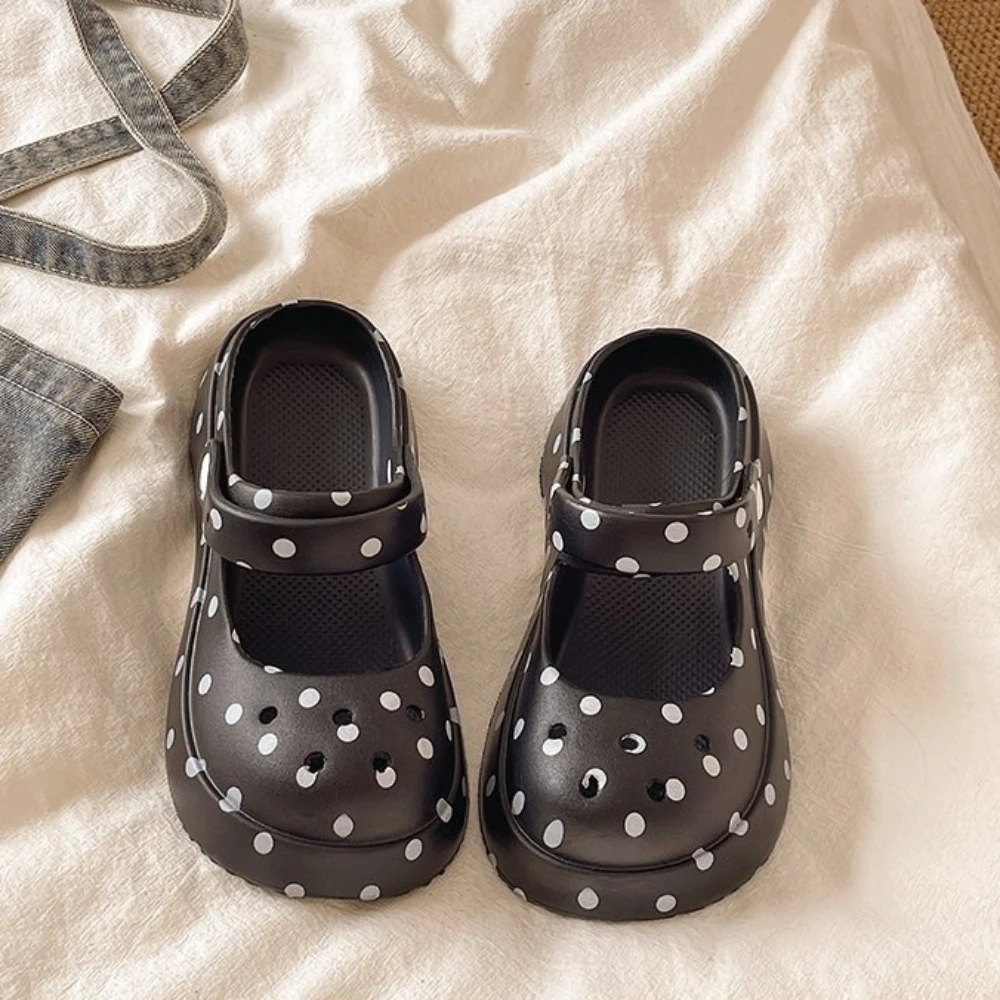 Summer New Polka Dot Height Increasing Clogs Women Sweet Cute Japanese Non Slip Mary Jane Slides Outdoor Beach Student Sandals