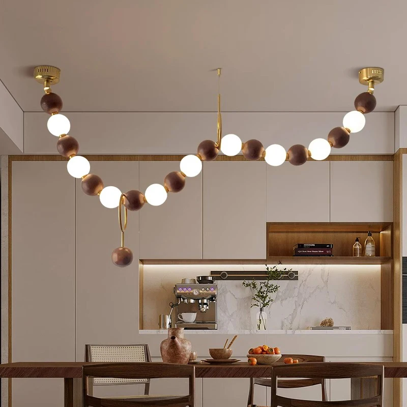 

Modern Magic Bean Acrylic Walnut Wood LED Chandeliers lustre W-Shaped Design Hardware Hanging Accessories Ceiling for Living Roo