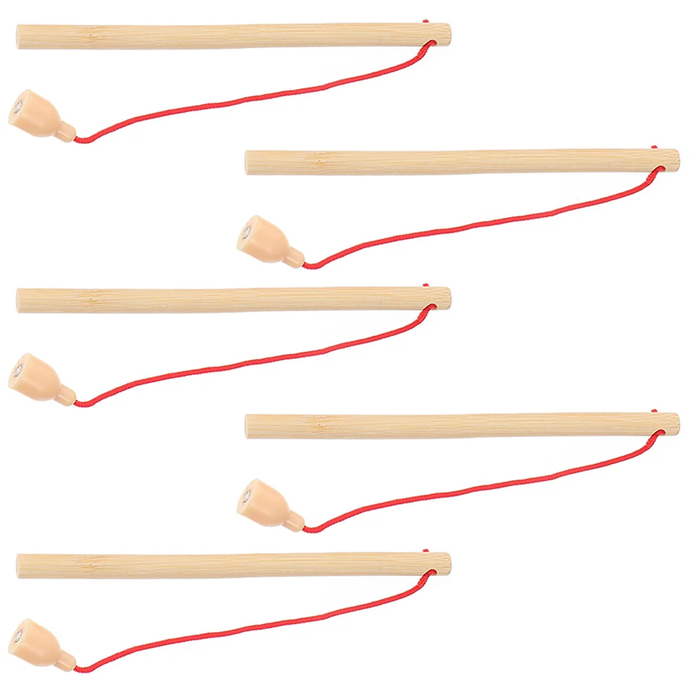 5 Pcs Fishing Game Poles Puzzle Lightweight Rods for Toddlers 1-3 Wooden Kindergarten Magnetic