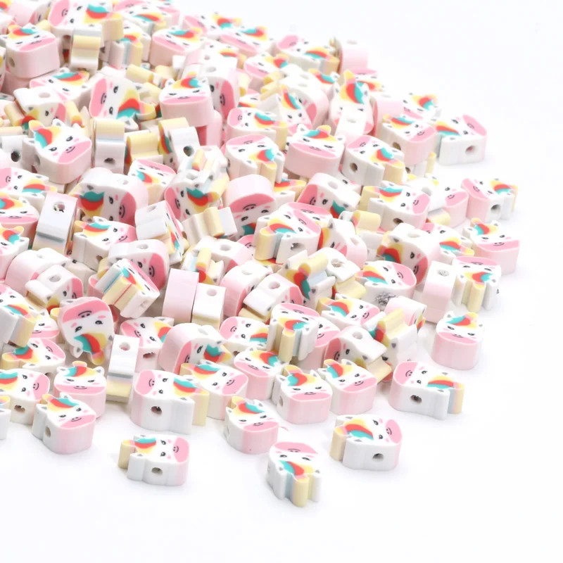 20/50/100pcs Cartoon Unicorn Beads Polymer Clay Spacer Beads For Diy Phone Chain Bracelet Necklace Jewelry Making Accessories