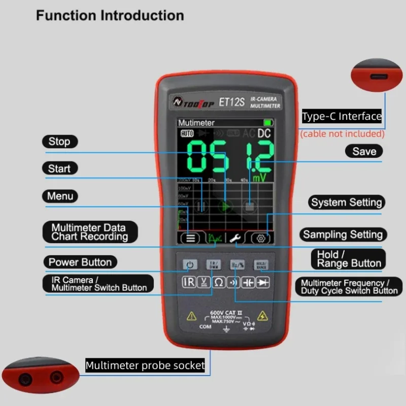 TOOLTOP Touch Thermal Imager Multimeter IR Camera Voltage Ohm on/off Diode for PCB Electronic Repair Thermal Imaging Multimeter