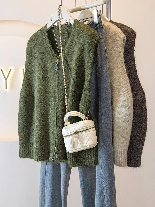 

Мягкий вязаный жилет на двойной молнии в стиле ретро, женский осенне-зимний свитер больших размеров, круглый многослойный топ Ne Design