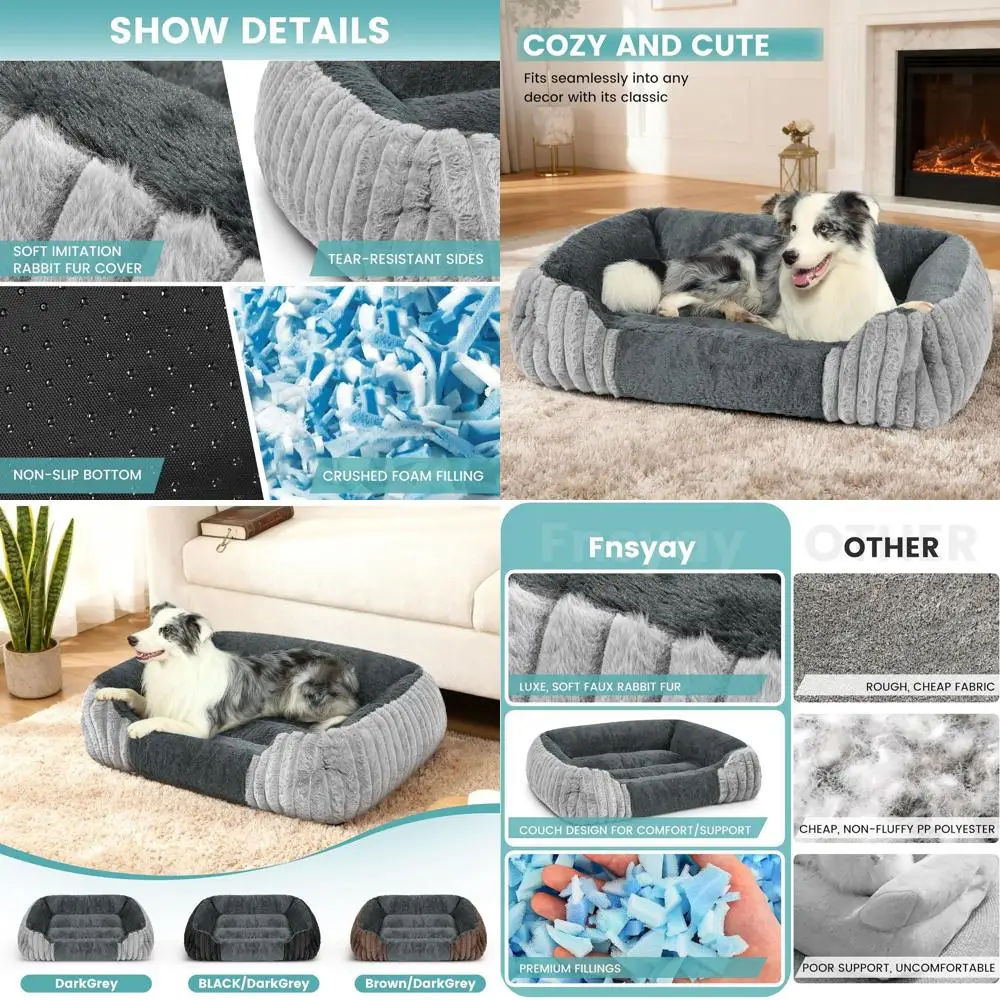 

Orthopedic XL Dog Bed for Large Breeds - 39x32, Comfort-Sided with Breathable Foam & Faux Fur, Machine Washable, Non-Slip